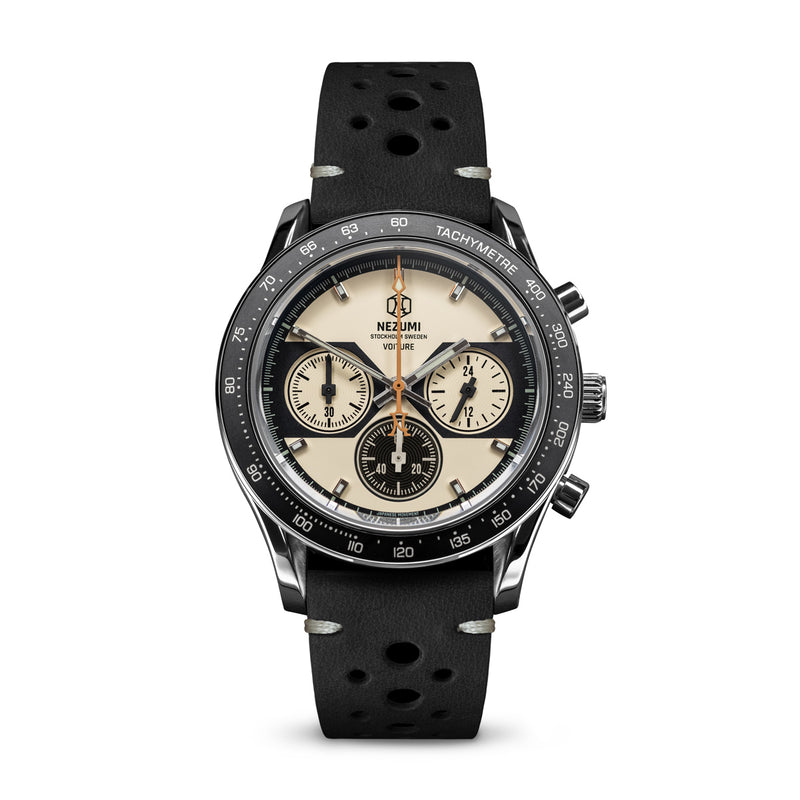 Voiture Chronograph watch by Nezumi is powered by a mechanical-quartz movement made by Seiko