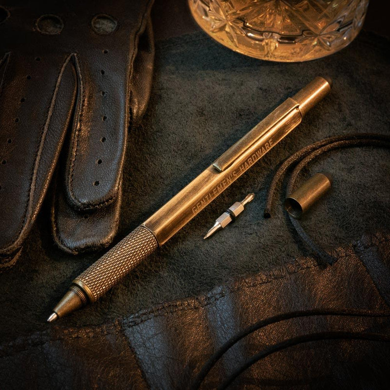Brass-finish 6-in-1 multi-tool pen from Gentlemen's Hardware