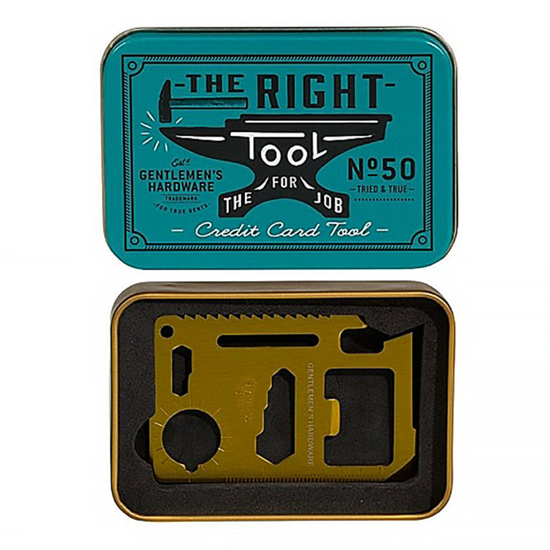 brass-style credit card multi-tool combines an array of handy tools in one credit-card-sized solution