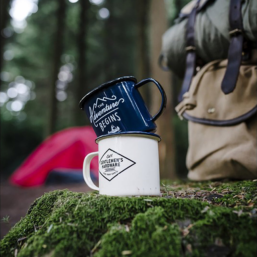 Enamel Mug in cream color and blue