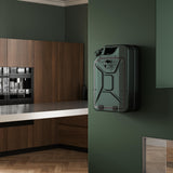 Jerrycan Bar Cabinet - Racing Green on the wall