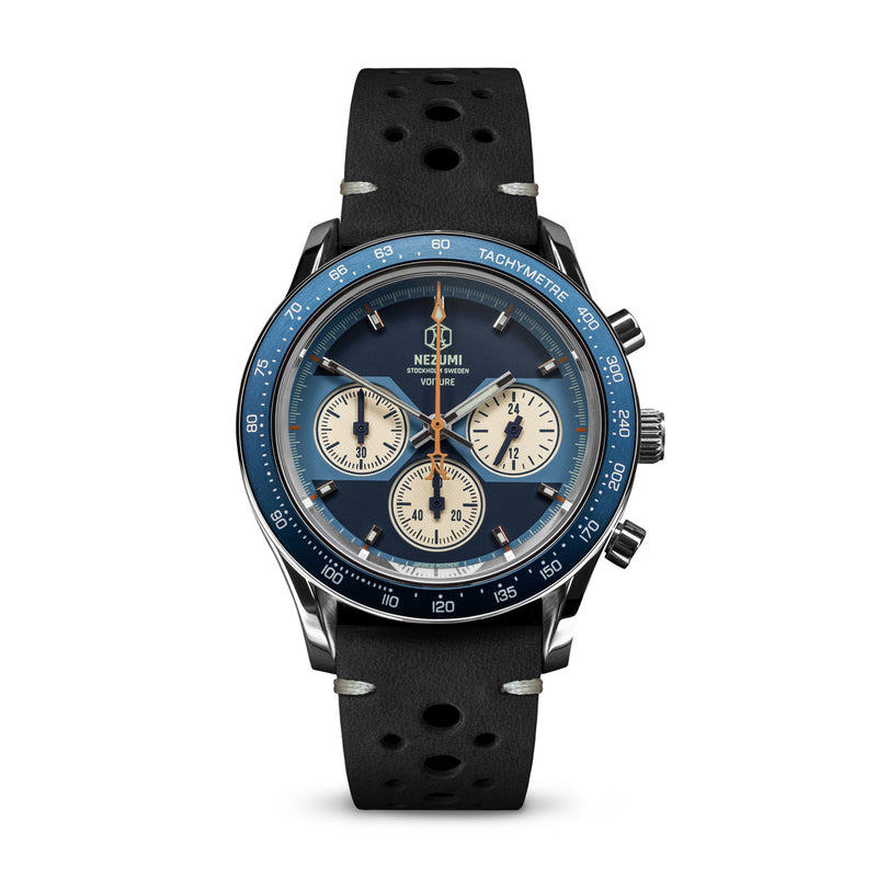 Voiture Chronograph watch by Nezumi is powered by a mechanical-quartz movement made by Seiko